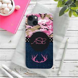 Cute Dark Blue Jeans Pink Antler Camo iPhone 13 Case