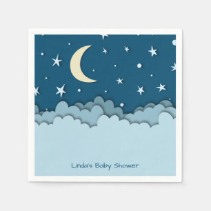 Cute Dark Blue Night Moon and Clouds Baby Shower Napkin