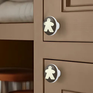 Cute Dark Brown White Meeple Board Game Room Ceramic Knob