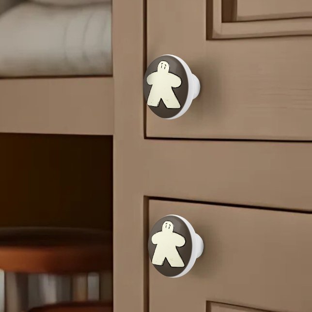Cute Dark Brown White Meeple Board Game Room  Ceramic Knob (Creator Uploaded)