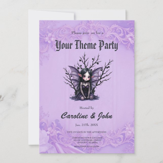 Cute Dark Fairy with Bat Wings.  Invitation (Front)