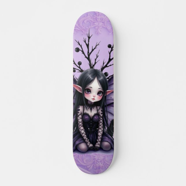 Cute Dark Fairy with Bat Wings Skateboard (Front)