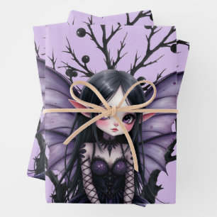 Cute Dark Fairy with Bat Wings Wrapping Paper Sheet