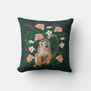 Cute Dark Green Botanical Floral Squirrel Monkey Cushion