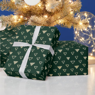 Cute dark green gold glitter confetti triangles wrapping paper