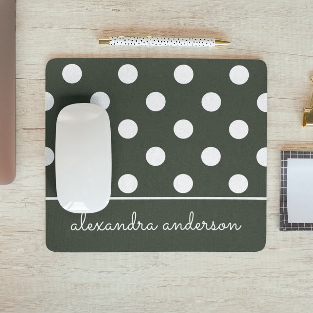 Cute Dark Green Polka Dot Pattern Personalised Mouse Mat (Creator Uploaded)