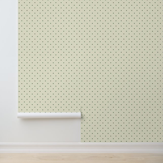 Cute Dark Green Polka Dots on Light Cream Wallpaper (Application)