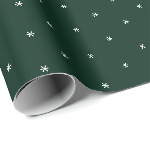 Cute dark green white snowflakes winter Holidays Wrapping Paper