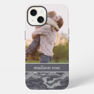 Cute Dark Grey Camo Personalised Photo iPhone 13 Case