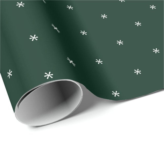Cute dark pine green white snowflakes elegant wrapping paper (Roll Corner)