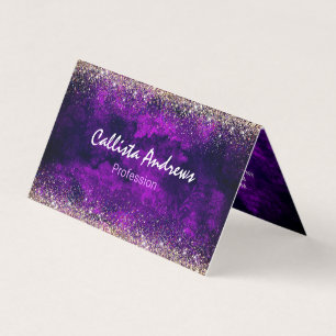 Cute dark purple gold faux glitter business card