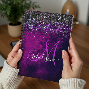 Cute dark purple gold faux glitter monogram planner