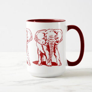 Cute Dark Red Elephant Line Drawing Mug