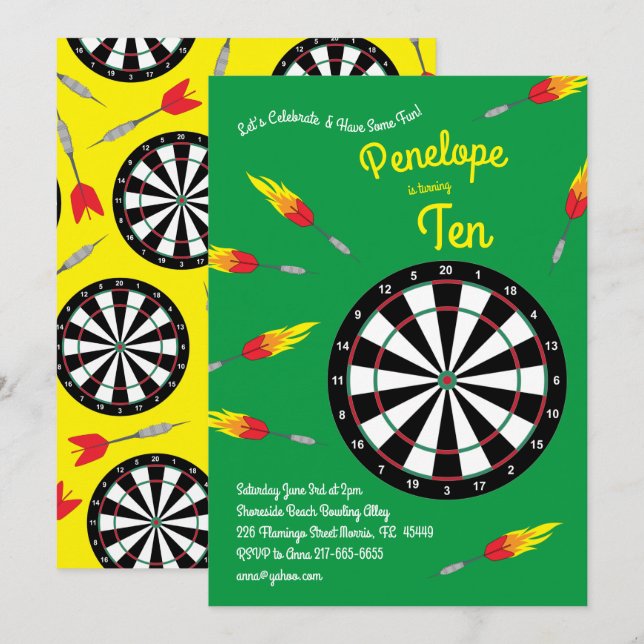 Cute Dart Board Kids Birthday Party Sports Invitation (Front/Back)