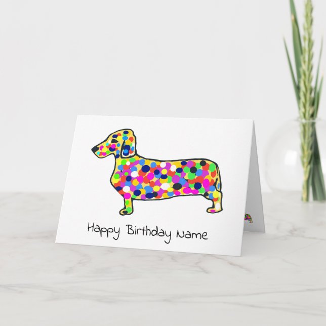Cute Daschund Dog Mosaic Birthday Card (Front)