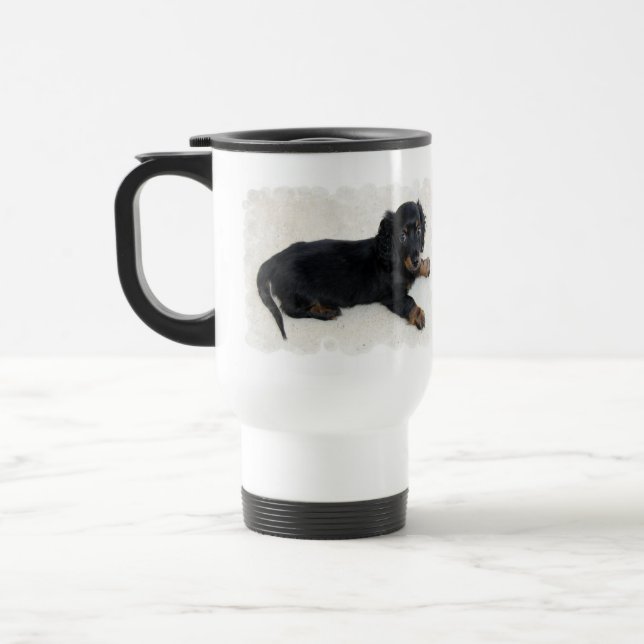 Cute Daschund  Plastic Travel Mug (Left)
