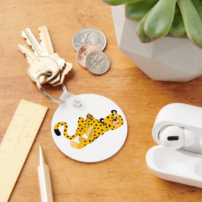 Cute Dashing Cartoon Cheetah Keychain (Desk)