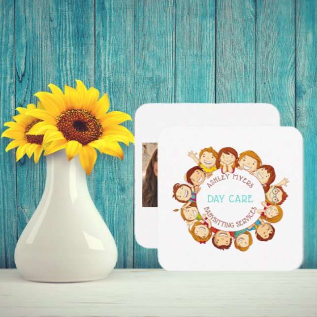 Cute Day Care Babysitting Profile & Photo Square Business Card (Creator Uploaded)