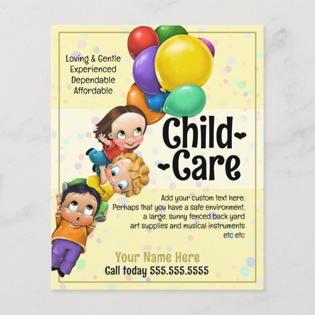 Cute Day Care Child Care 5x6 Kids & Balloons Promo Flyer (Front)