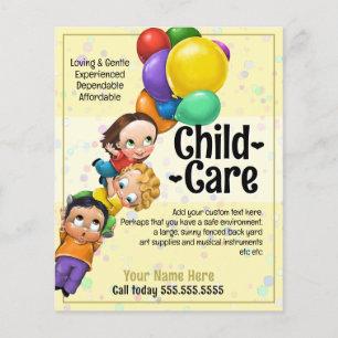 Cute Day Care Child Care 5x6 Kids & Balloons Promo Flyer
