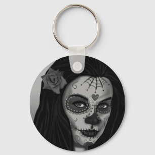 Cute Day of the Dead Gothic Girl Keychain