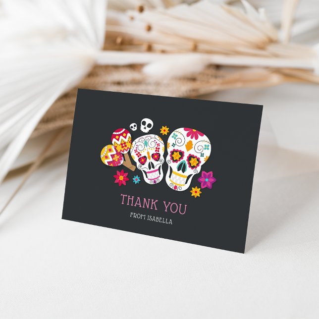 Cute Day of the Dead Sugar Skulls Personalised Thank You Card (Creator Uploaded)