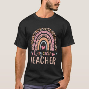 Cute Daycare Teacher Rainbow Leopard Print Childca T-Shirt