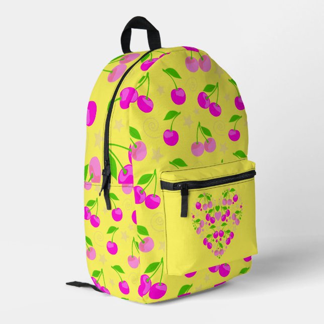 Cute Decora Kei Cherry Pattern Yellow Printed Backpack (Back Corner Left)