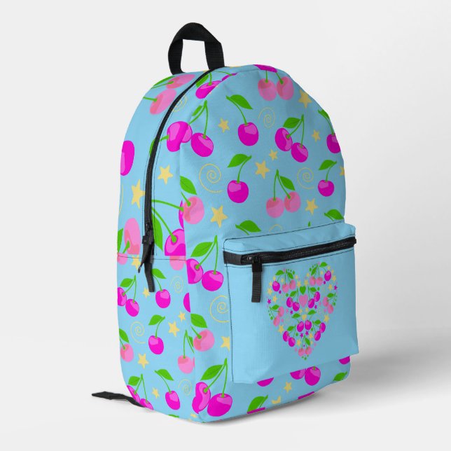 Cute Decora Kei Cherry Patterned Printed Backpack (Back Corner Left)