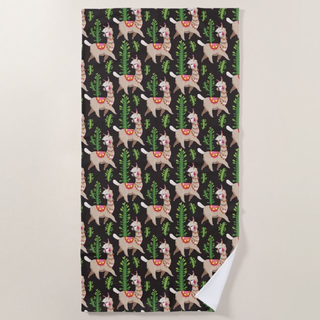 Cute Decorated Llamas Pattern Beach Towel (Front)