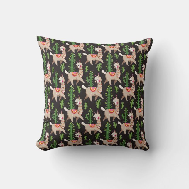 Cute Decorated Llamas Pattern Cushion (Front)