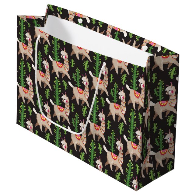 Cute Decorated Llamas Pattern Large Gift Bag (Front Angled)