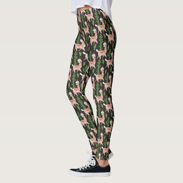 Cute Decorated Llamas Pattern Leggings (Left)