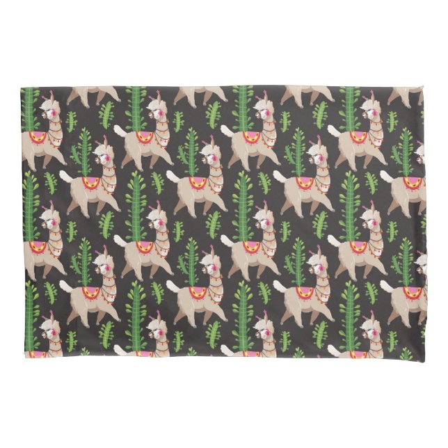 Cute Decorated Llamas Pattern Pillowcase (Front-Left)