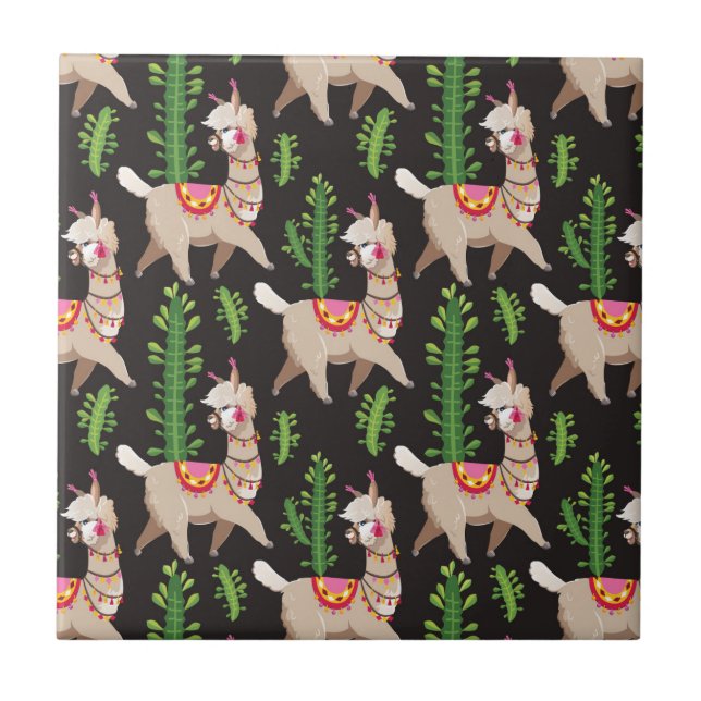 Cute Decorated Llamas Pattern Tile (Front)