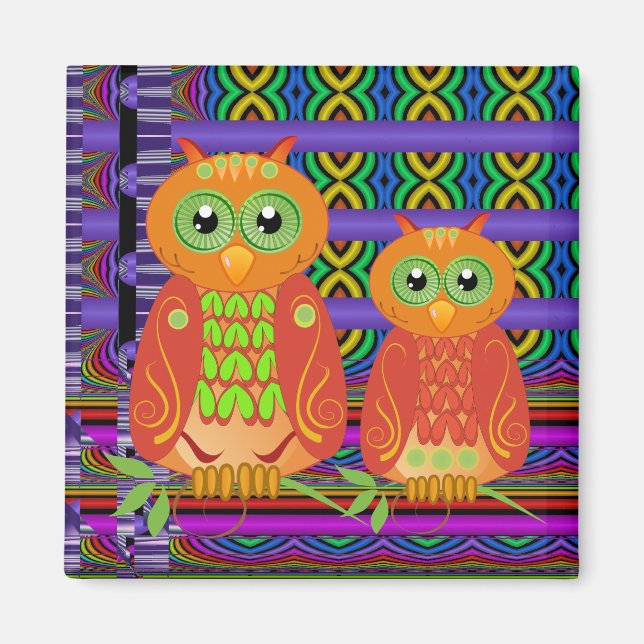 Cute decorative cartoon owls magnet (Front)