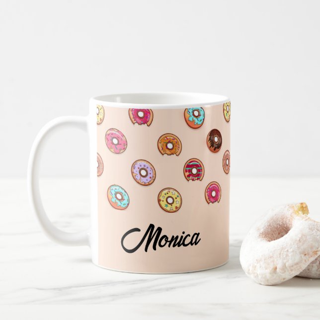 Cute decorative doughnuts on pink coffee mug (With Donut)