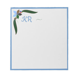 Cute Decorative Floral Blue Border Initial Notepad