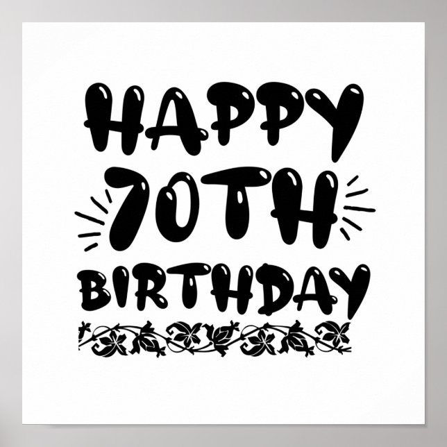 Cute decorative happy 70th birthday, seventieth poster (Front)