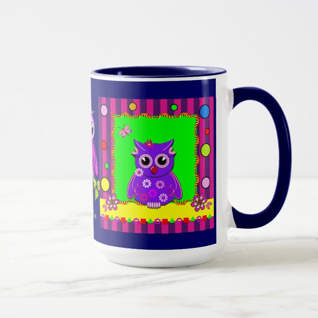 Cute decorative Owls and Name mug (Right)