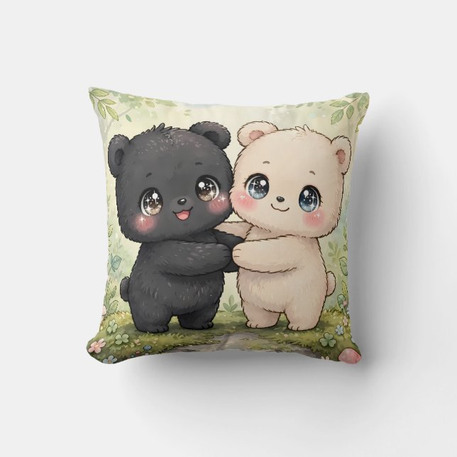 Cute decorative pillow with two teddy bears (Front)