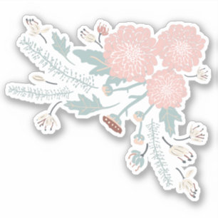 Cute Decorative Pink Cream Blue Botanical Floral