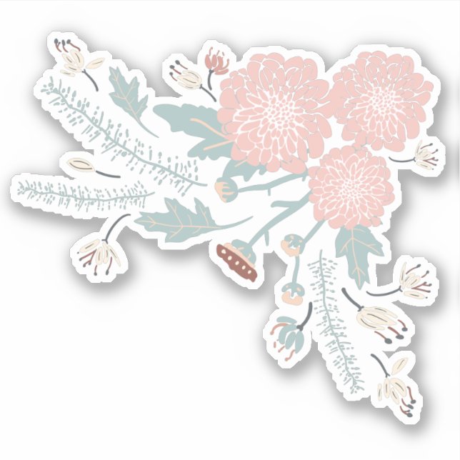 Cute Decorative Pink Cream Blue Botanical Floral (Front)