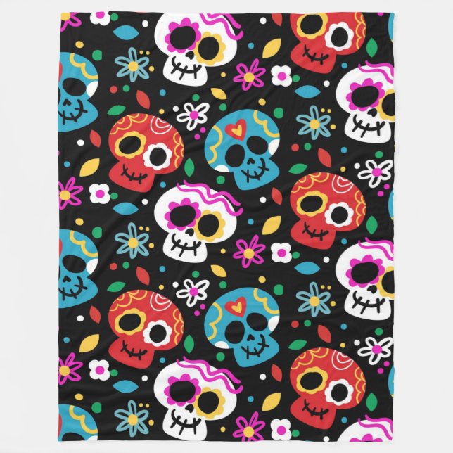 Cute Decorative Skulls Fleece Blanket (Front)