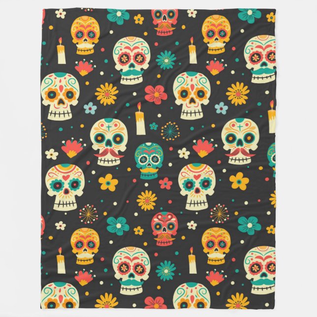 Cute Decorative Skulls Fleece Blanket (Front)