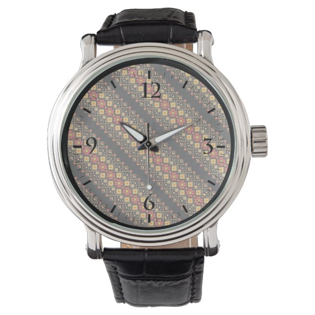 Cute decorative ukrainian floral patterns design watch (Front)