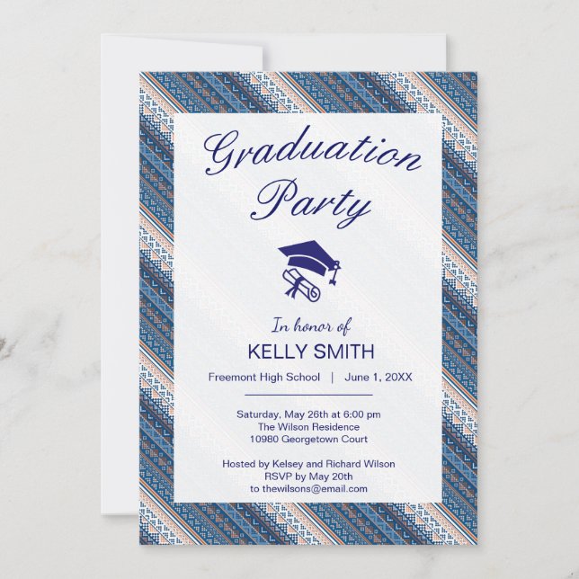 Cute decorative ukrainian pattern graduation party invitation (Front)