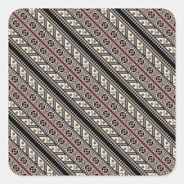 Cute decorative ukrainian patterns design square sticker (Front)