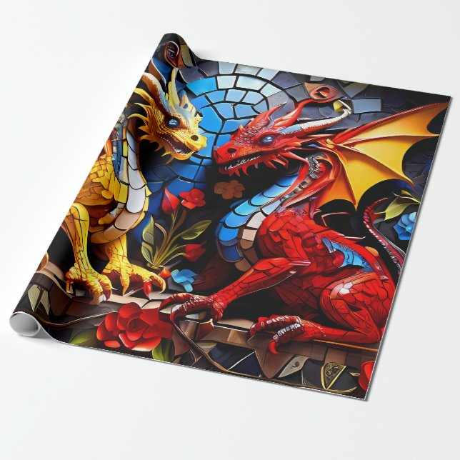 Cute Decorative Wrapping Paper Colourful Dragons (Unrolled)