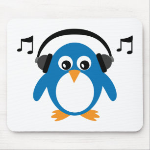 Cute Dee Jay Penguin & Headphones Customisable Mouse Mat